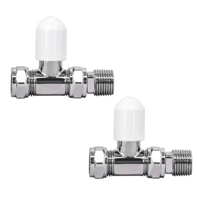 NRG 15mm x 1/2" White&Chrome Straight Lockshield Valve Towel Rail Radiator Valves Central Heating Taps