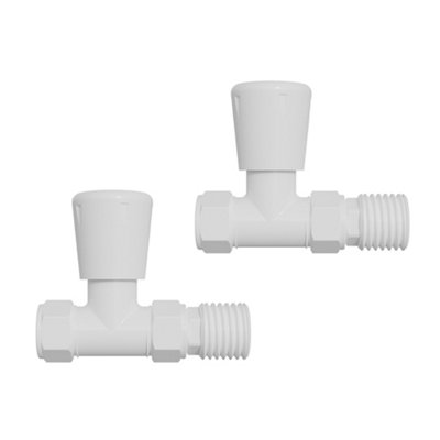 NRG 15mm x 1/2" White Straight Lockshield Valve Towel Rail Radiator Valves Central Heating Taps