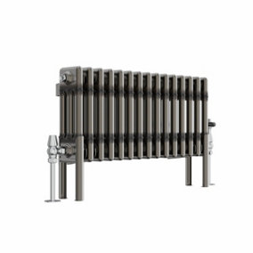 NRG 300x697 mm Horizontal Traditional 3 Column Cast Iron Style Radiator Raw Metal