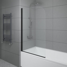 NRG 6mm Toughened Safety Glass Curved Pivot Shower Bath Screen - 1400x800mm Black