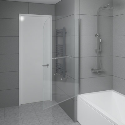 NRG 6mm Toughened Safety Glass Curved Pivot Shower Bath Screen with Towel Rail - 1400x800mm Chrome - 3