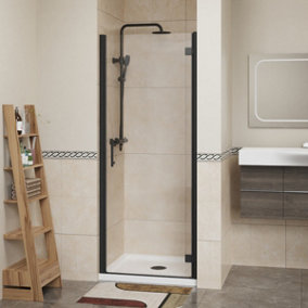 NRG 6mm Toughened Safety Glass Hinged Door Shower Enclosure Screen -1900x760mm Black