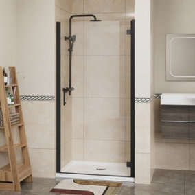 NRG 6mm Toughened Safety Glass Hinged Door Shower Enclosure Screen -1900x900mm Black