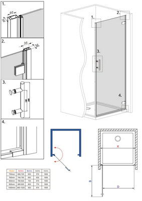 NRG 6mm Toughened Safety Glass Hinged Door Shower Enclosure Screen -1900x900mm Chrome - 7