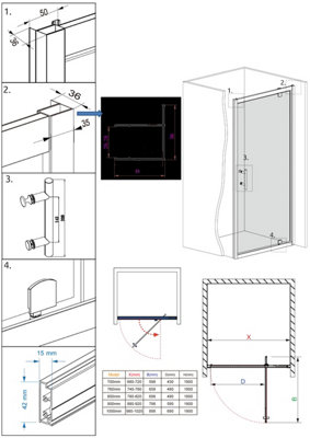 NRG 6mm Toughened Safety Glass Pivot Door Shower Enclosure Screen - 1900x1000mm Black - 6