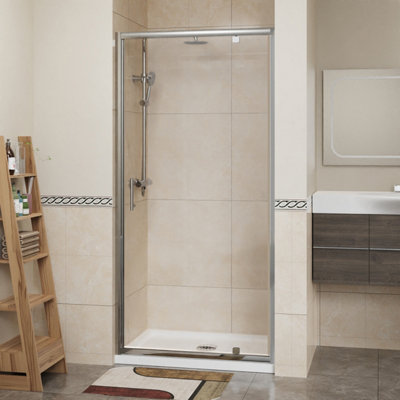 NRG 6mm Toughened Safety Glass Pivot Door Shower Enclosure Screen - 1900x1000mm Chrome