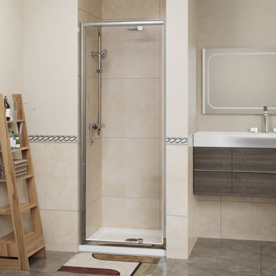 NRG 6mm Toughened Safety Glass Pivot Door Shower Enclosure Screen - 1900x760mm Chrome