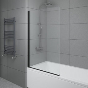 NRG 6mm Toughened Safety Glass Straight Pivot Shower Bath Screen - 1400x800mm Black