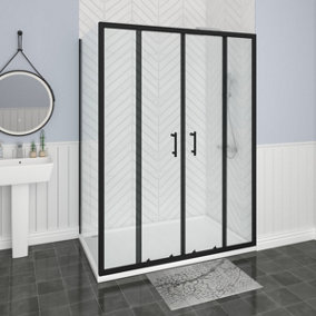 NRG Bathroom Black Shower Enclosure Cubicle 1400mm Double Sliding Door with 760mm Side Panel Screen