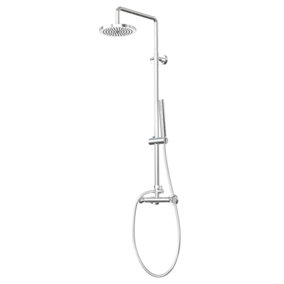 NRG Bathroom Chrome Thermostatic Exposed Shower Mixer Twin Head Large Round Bar Set
