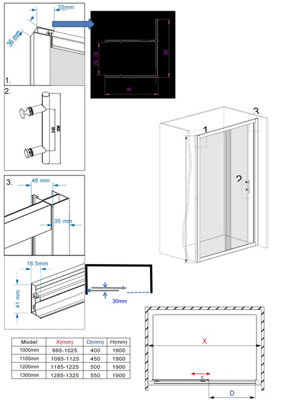 NRG Bathroom Shower Enclosure Cubicle 1200mm Sliding Door with 800mm Side Panel Screen - 7
