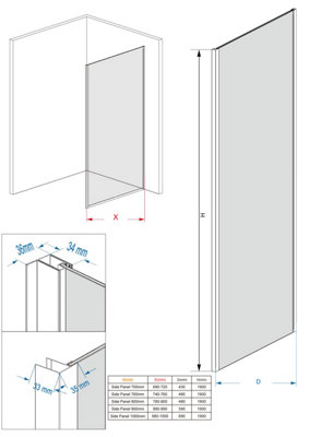 NRG Bathroom Shower Enclosure Cubicle 1200mm Sliding Door with 800mm Side Panel Screen - 8