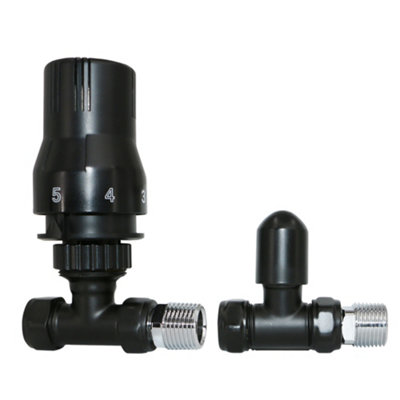 NRG Black Straight TRV Thermostatic Radiator Valve and lockshield Valve 15mm x 1/2"
