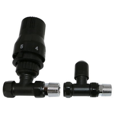 NRG Black Straight TRV Thermostatic Radiator Valve and lockshield Valve 15mm x 1/2" - 3