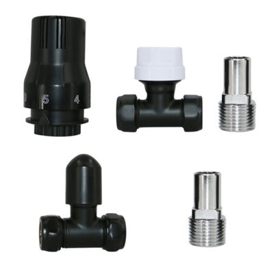 NRG Black Straight TRV Thermostatic Radiator Valve and lockshield Valve 15mm x 1/2" - 5