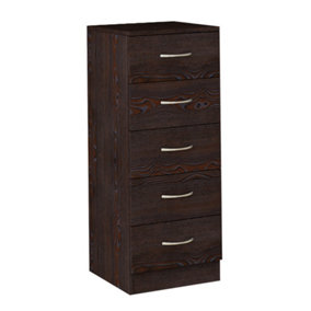 NRG Chest of Drawers Bedroom Furniture Bedside Cabinet with Handle 5 Tall Narrow Drawer Walnut 34.5x36x90cm