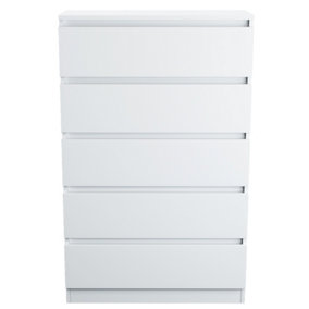 NRG Chest of Drawers Storage Bedroom Furniture Cabinet 5 Drawer White 70x40x112cm
