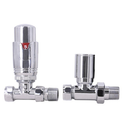 NRG Chrome Straight TRV Thermostatic Radiator Valve and Manual Straight Valve 15mm x 1/2"