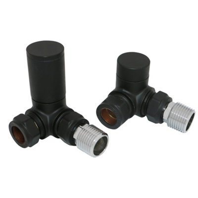 NRG Manual Corner Radiator Valves 15mm Lockshield Central Heating Valve Black