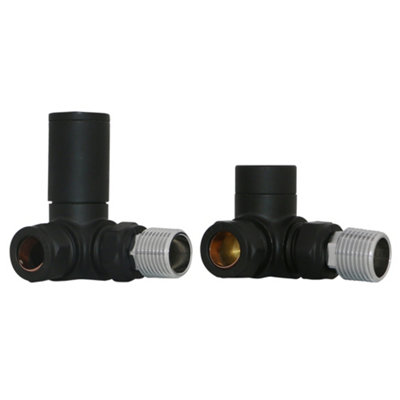 NRG Manual Corner Radiator Valves 15mm Lockshield Central Heating Valve Black
