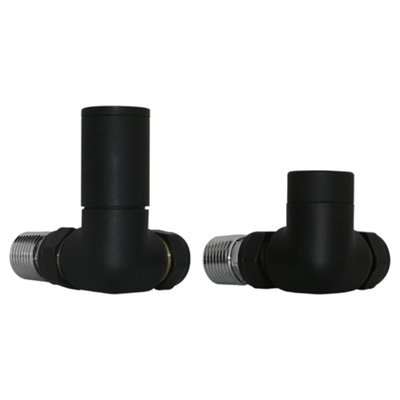 NRG Manual Corner Radiator Valves 15mm Lockshield Central Heating Valve Black - 3