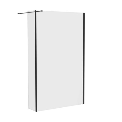 NRG Matte Black Walk In Shower Enclosure Wet Room 1000mm Glass Screen with 300mm Return Panel