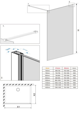 NRG Matte Black Walk In Shower Enclosure Wet Room 1000mm Glass Screen with 300mm Return Panel - 5