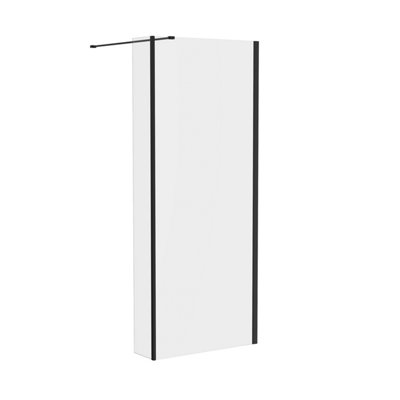 NRG Matte Black Walk In Shower Enclosure Wet Room 900mm Glass Screen with 215mm Return Panel