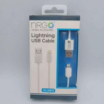 NRG Mobile Accessories Lightning USB Cable Iphone  Ipod Syncs Charges Device 1m