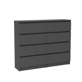 NRG Modern Chest of 8 Drawers Bedroom Furniture Storage Bedside Table Cabinet Dark Grey 120x30x99.6cm