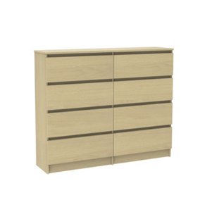 NRG Modern Chest of 8 Drawers Bedroom Furniture Storage Bedside Table Cabinet Oak 120x30x99.6cm