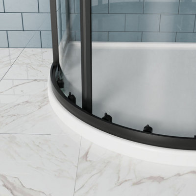 NRG Offset Quadrant Shower Enclosure Corner Entry Sliding Door Easy Clean Glass - 1000mmx800mm Matte Black