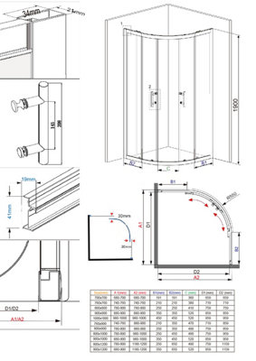 NRG Offset Quadrant Shower Enclosure Corner Entry Sliding Door Easy Clean Glass - 1000mmx800mm Matte Black - 6