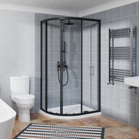 NRG Offset Quadrant Shower Enclosure Corner Entry Sliding Door Easy Clean Glass - 1000mmx900mm Matte Black