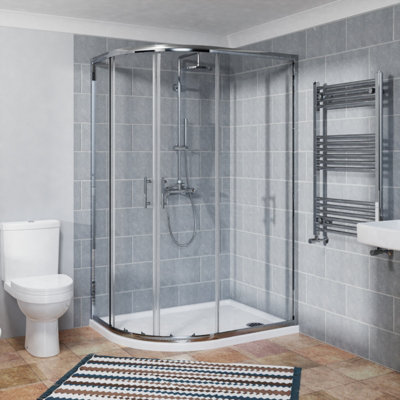 NRG Offset Quadrant Shower Enclosure Corner Entry Sliding Door Easy Clean Glass - 1200mmx800mm Chrome