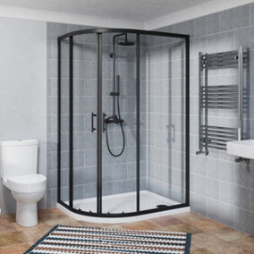 NRG Offset Quadrant Shower Enclosure Corner Entry Sliding Door Easy Clean Glass - 1200mmx800mm Matte Black