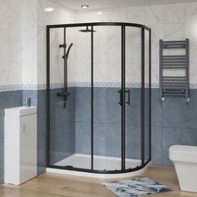 NRG Offset Quadrant Shower Enclosure Corner Entry Sliding Door Easy Clean Glass - 1200mmx900mm Matte Black