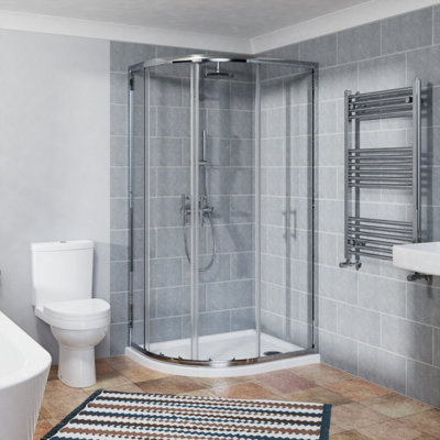 NRG Offset Quadrant Shower Enclosure Corner Entry Sliding Door Easy Clean Glass - 900mmx800mm Chrome