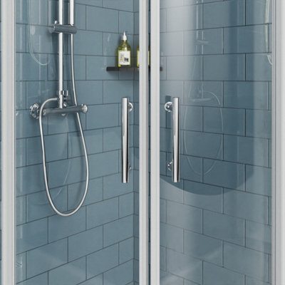 NRG Offset Quadrant Shower Enclosure Corner Entry Sliding Door Easy Clean Glass - 900mmx800mm Chrome - 4