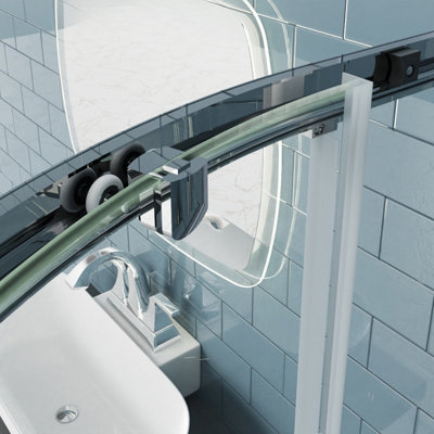 NRG Offset Quadrant Shower Enclosure Corner Entry Sliding Door Easy Clean Glass - 900mmx800mm Chrome - 5