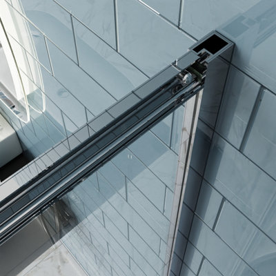 NRG Offset Quadrant Shower Enclosure Corner Entry Sliding Door Easy Clean Glass - 900mmx800mm Chrome - 6