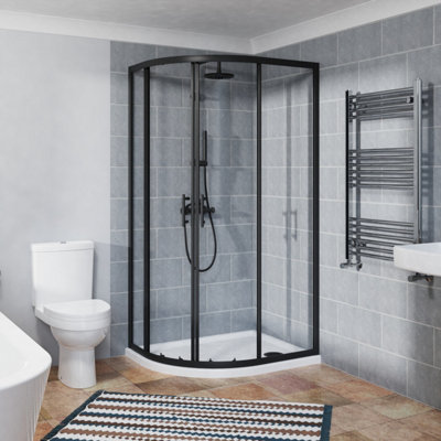 NRG Offset Quadrant Shower Enclosure Corner Entry Sliding Door Easy Clean Glass - 900mmx800mm Matte Black