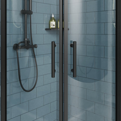 NRG Offset Quadrant Shower Enclosure Corner Entry Sliding Door Easy Clean Glass - 900mmx800mm Matte Black - 4