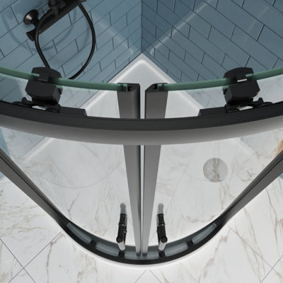 NRG Offset Quadrant Shower Enclosure Corner Entry Sliding Door Easy Clean Glass - 900mmx800mm Matte Black - 5