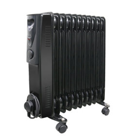 NRG Oil Filled Radiator 11 Fin 2500W Electric Portable Heater 3 Heat Thermostat Black