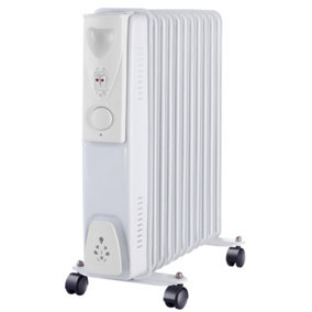 NRG Oil Filled Radiator 11 Fin 2500W Electric Portable Heater Thermostat White