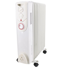NRG Oil Filled Radiator 11 Fin 2500W Portable Electric Heater with 24H Timer White