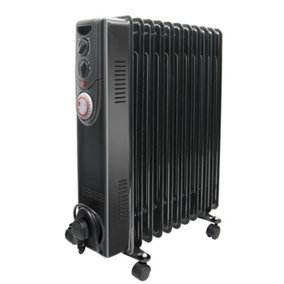 NRG Oil Filled Radiator 11 Fin 2500W Portable Electric Heater with Timer Gloss Black