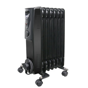NRG Oil Filled Radiator 7 Fin 1500W Portable Electric Heater Thermostat Gloss Black