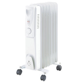 NRG Oil Filled Radiator 7 Fin 1500W Portable Electric Heater with Thermostat White